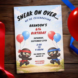 Süße blaue und rote Ballons Zwei Ninjas Kindergebu Einladung