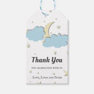 Süße blaue weiße gelbe Mond & Wolken Danke Geschenkanhänger