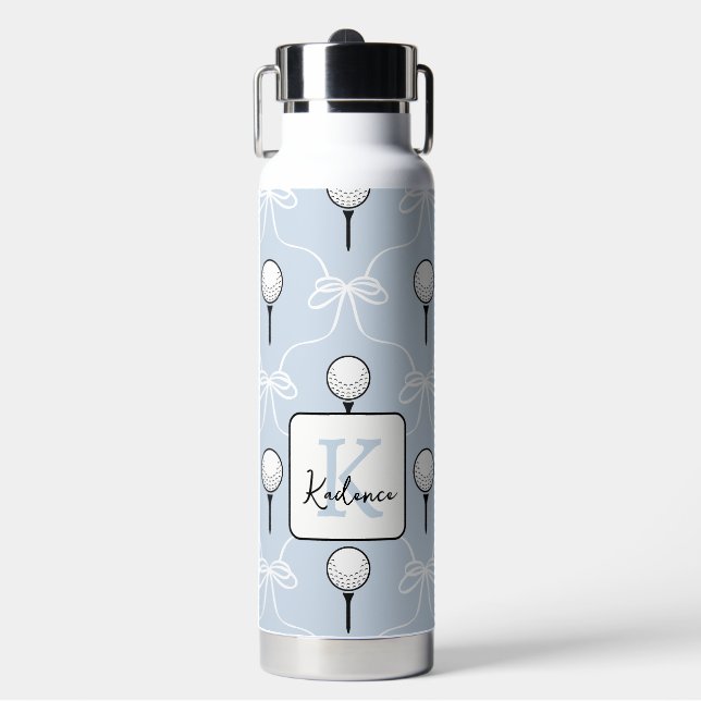 Süße blaue weiße Schleife Golf Muster Monogramm  Trinkflasche (Vorderseite)