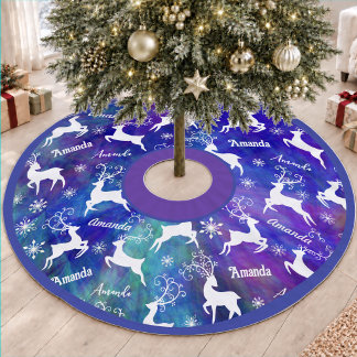 Süße blaue wiederholende Namens-Rentier-Weihnachte Polyester Weihnachtsbaumdecke