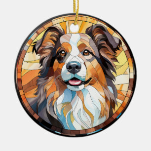 Süße Bleiglas-Border-Collie-Hunde Keramik Ornament