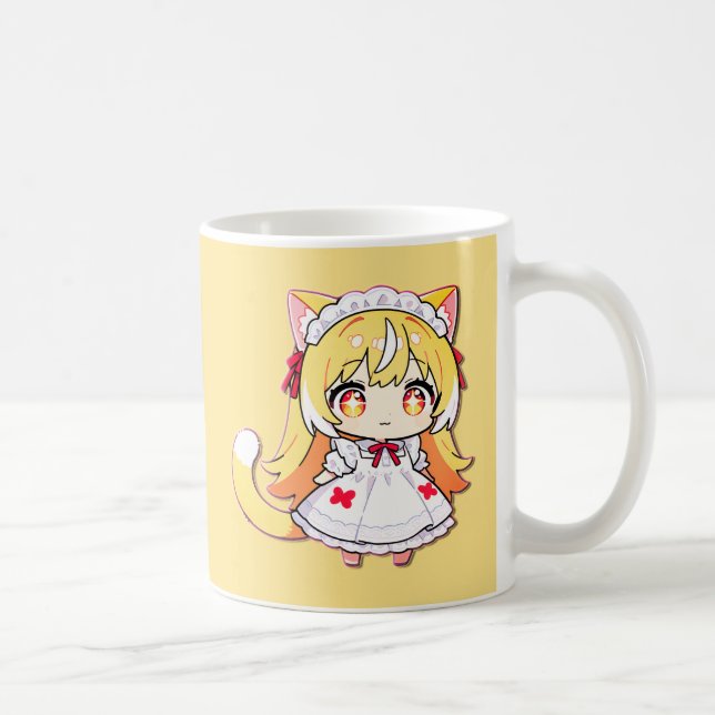 Süße blonde Chibi Neko - Midi-Kleid Kaffeetasse (Rechts)