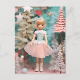 Süße blonde Pastell-Retro-Weihnachtspuppe Postkarte