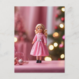 Süße blonde Puppe in rosa Weihnachten Postkarte