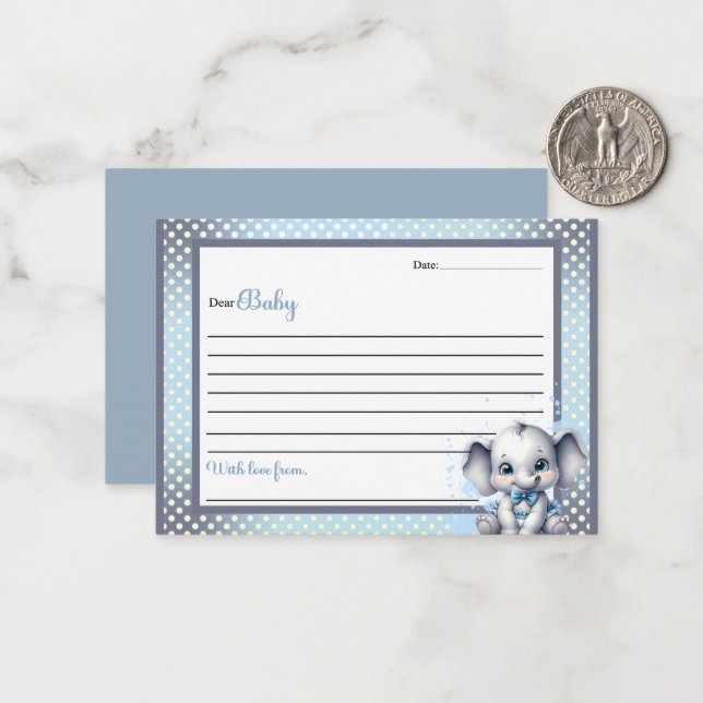 Süsse Blue Elephant - Sehr geehrte Baby Note Card Mitteilungskarte (Vorderseite/Rückseite Beispiel)