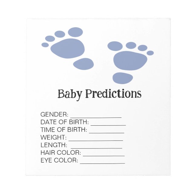 Süsse Blue Footprint Baby Shower Predictions Game Notizblock (Vorderseite)