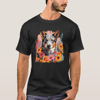 Süße Blue Heeler Frühlingsblumengarten Australisch T-Shirt