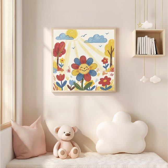Süße Blume in der Sonne Buntstiftzeichnung Kind Poster (Von Creator hochgeladen)