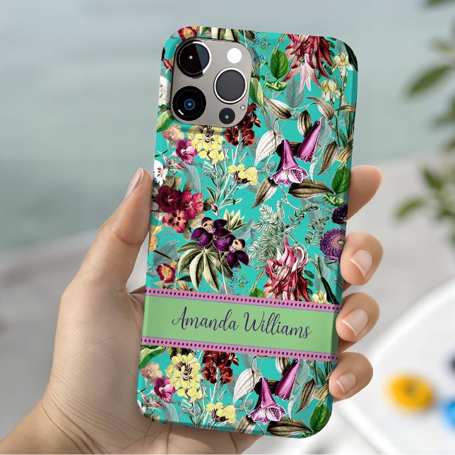 Süße Blumen Blätter Aqua-Mint-Monogramm-Muster Case-Mate iPhone Hülle (Von Creator hochgeladen)