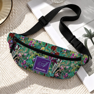 Süße Blumen Blätter Türkis Monogramm gedruckt Bauchtasche