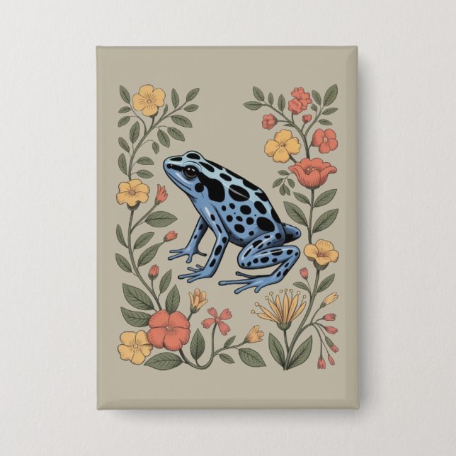 Süße Blumen Blau Pfeilgiftfrosch Kröte Froschliebh Button (Vorderseite)