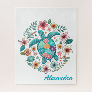Süße Blumen-Boho-Meeres-Schildkröte mit eigenem N Puzzle