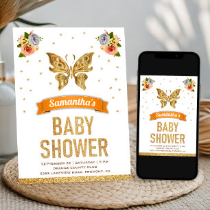 Süße Blumen Gold Schmetterling Mädchen Baby Shower Einladung
