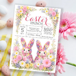 Süße Blumen-Hasen-Oster-Eier-Suche-Brunch Einladung