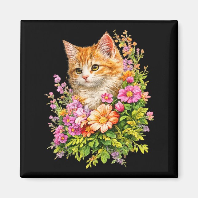 Süße Blumen-Kätzchen-Garten-Blumen-Katzen-Geschenk Magnet (Vorne)