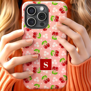 Süße Blumen-Polka-Punkte-Kirschen-Rosa-Monogramm iPhone 15 Hülle