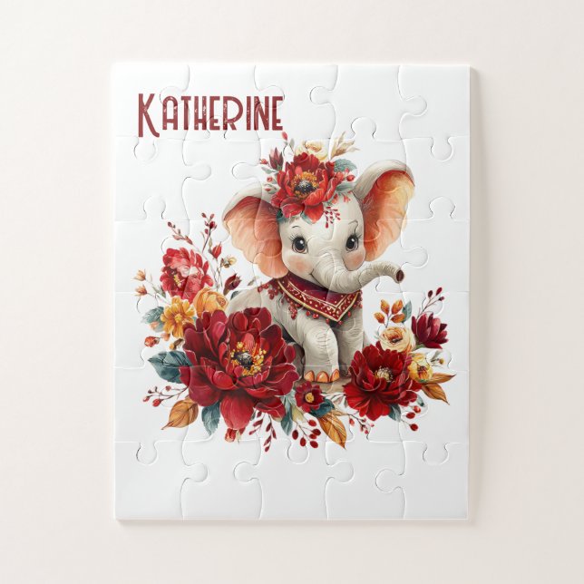 Süße Blumen-Terrakotta-Elefanten-Puzzles Puzzle (Vertikal)