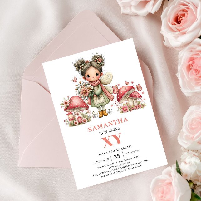 Süße Blumenfee 5. Geburtstag Rosa Einladung (Cute Floral Fairy 5th Birthday Pink Invitation)