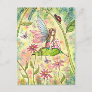 Süße Blumenfee und Marienkäfer Fantasy-Kunst Postkarte