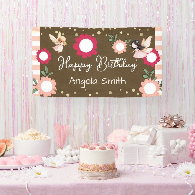 Süße Blumenrosa Feen-Mädchen-Geburtstag Kraft Banner (Party)