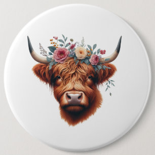 Süße, blumige Frühlings-Hochlandkuh Button