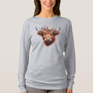 Süße, blumige Frühlings-Hochlandkuh T-Shirt