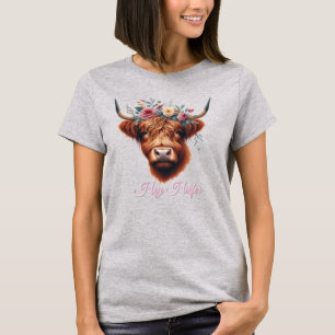 Süße, blumige Frühlings-Hochlandkuh T-Shirt