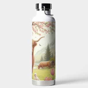 Süße, blumige Frühlings-Hochlandkuh Trinkflasche