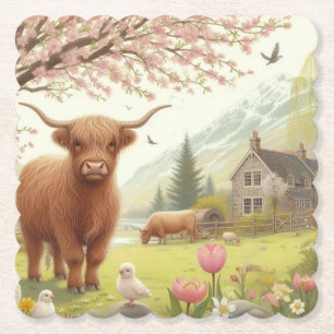 Süße, blumige Frühlings-Hochlandkuh Untersetzer