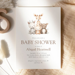 Süße Boho-Aquarell-Stofftiere Baby Shower Einladung