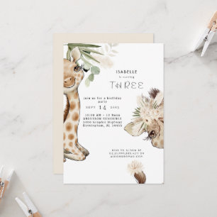 Süße Boho-Baby-Giraffe-Pampas-Geburtstagsfeier Einladung