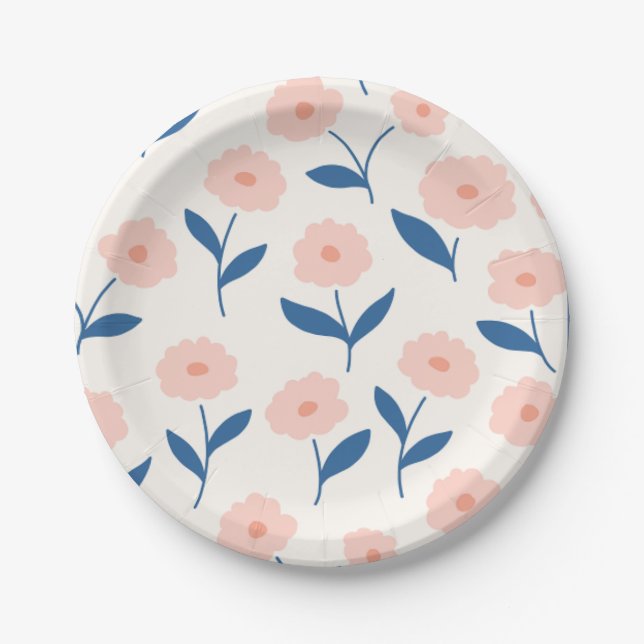 Süße Boho-Chic-Rosa-Blumenmuster  Pappteller (Vorderseite)