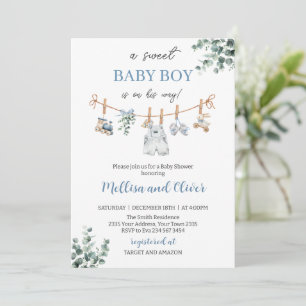 Süße Boho neutrale Kleidungslinie Junge Baby-Party Einladung