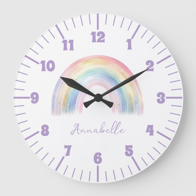 Süße Boho-Regenbogen-Girl Große Wanduhr (Vorderseite)