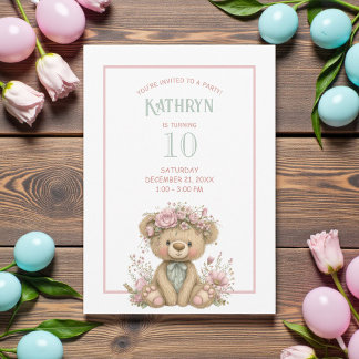 Süße Boho-Teddybär-Geburtstagsfeier Einladung