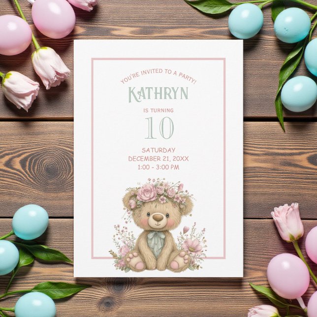 Süße Boho-Teddybär-Geburtstagsfeier Einladung (Von Creator hochgeladen)