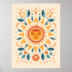 Süße Boho Vintage Retro Himmels-Sonne Poster