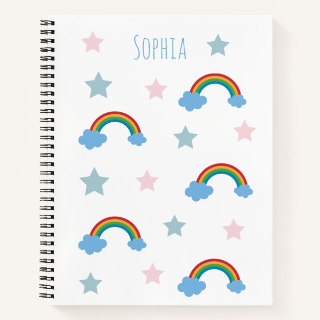 Süße Boho-Whimsical-Regenbogen-Mädchenschule Notizbuch (Vorderseite)