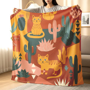 Süße Boho-Wüstenkatzen Kaktus Sukkulenten Muster Fleecedecke