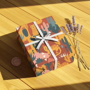 Süße Boho-Wüstenkatzen Kaktus Sukkulenten Muster Geschenkpapier