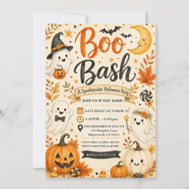 Süße Boo-Bash-Spooktacular-Party Einladung (Vorderseite)