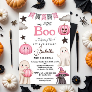 süße Boo-Party rosa Geist – Halloween 2. Geburtsta Einladung