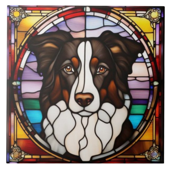 Süße Border Collie-Dekorfliese Fliese (Vorderseite)