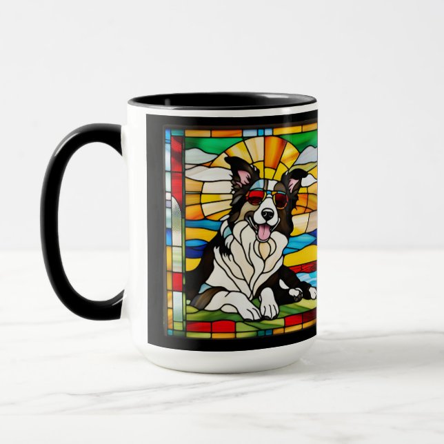 Süße Border Collie Glasmalerei Kaffeetasse (Links)