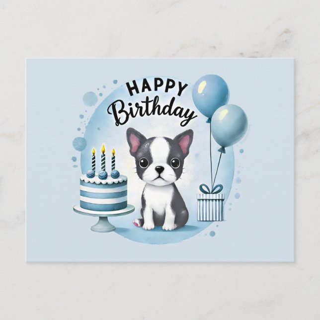 Süße Boston Terrier Geburtstagspostkarte  Postkarte (Vorderseite)