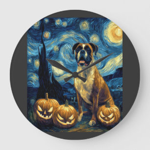 Süße Boxer Halloween Jack O Lantern Kürbis Gesicht Große Wanduhr