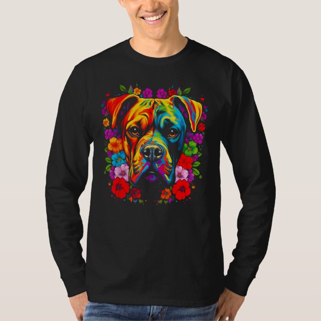 Süße Boxer-Hunde-Blumen T-Shirt (Vorderseite)