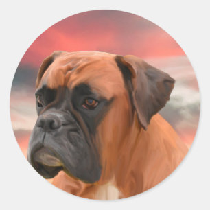 Süße Boxerhund-Wasserfarben-Ölgemälde-Kunst Runder Aufkleber