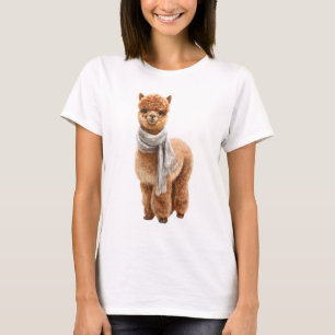 Süße Braune Alpaka mit Weißem Schal T-Shirt