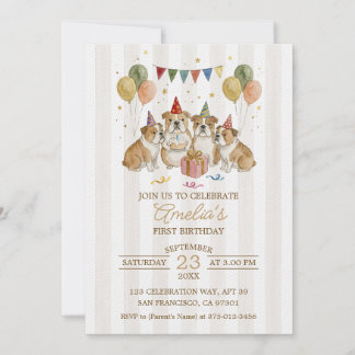 Süße braune Aquarell-Bulldoggen-Geburtstag Einladung